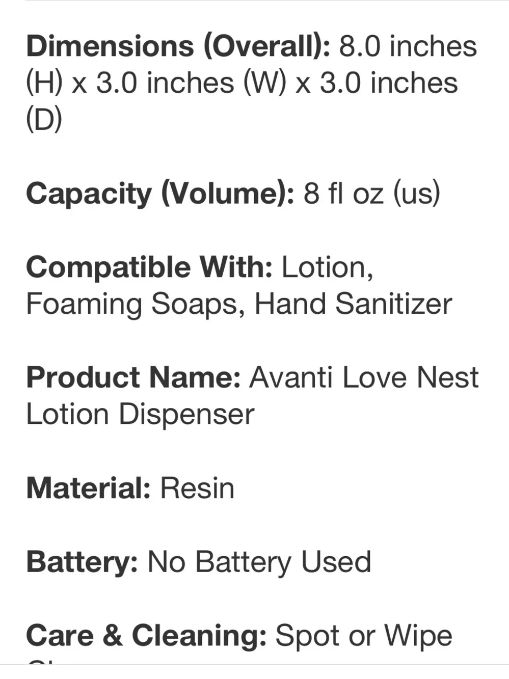 AVANTI LINENS NWT Love Nest bird Lotion Dispenser